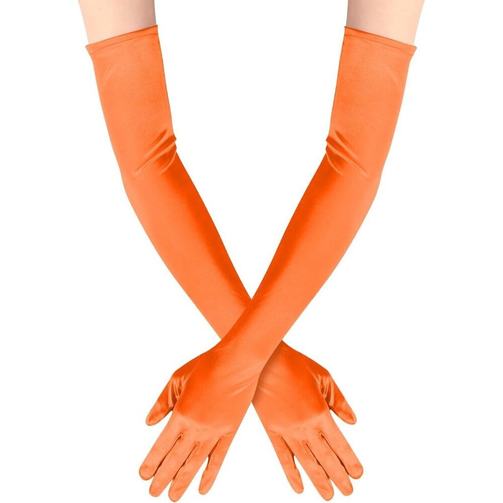 Women's Satin Dark Orange Long Gloves Costumes Elbow Length Evening Party Prom